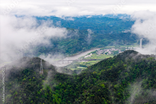 Canvas Print A high angle view shows the beautiful landscape of Huizhou Ancient City in She C