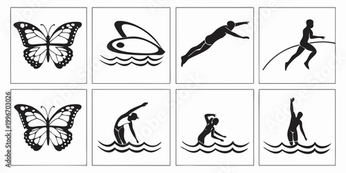 Bild auf Leinwand Butterfly and swimming icons with pole vault synchronized swimming water polo bu