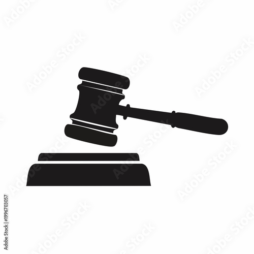 Black silhouette of a judge's gavel on a sounding block