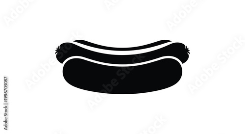 A simple black silhouette of a classic hotdog with a bun silhouette