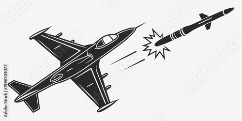 Foto Action oriented black and white illustration of a fighter jet engaged in aerial