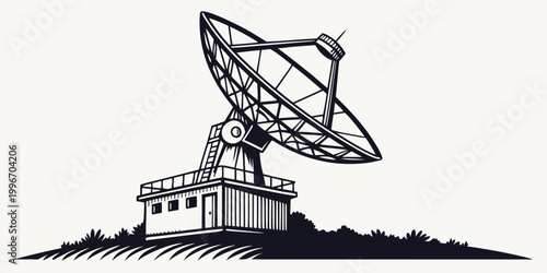 Cuadro en lienzo Black and white vector illustration of a satellite dish communication antenna fo