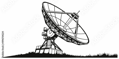 Schilderij op canvas Parabolic antenna satellite dish silhouette illustration for data transmission n