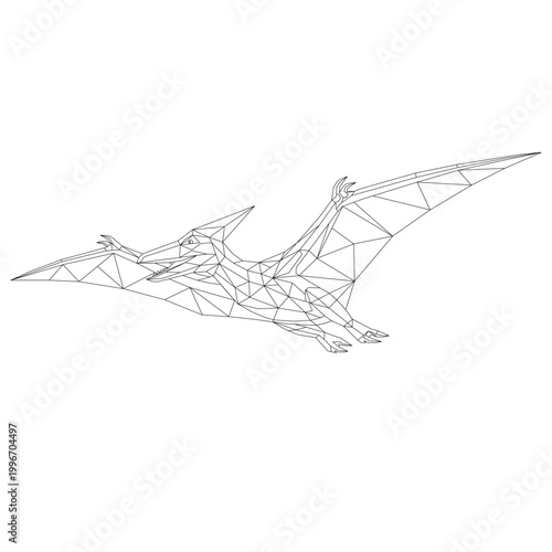 Geometric pterodactyl low poly vector in minimalist style. Flying polygon dinosaur with wings and flat design. Suitable for branding, icons and modern design projects