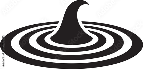 Black witch hat, ripples in water, vector icon, Halloween symbol, mystical design element