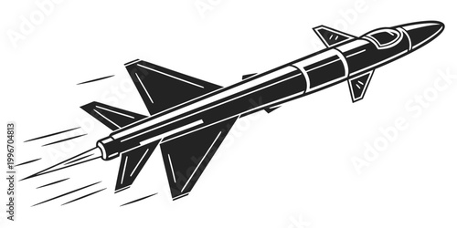 Tableau sur toile Vector silhouette design of a high speed jet missile in flight with propulsion t