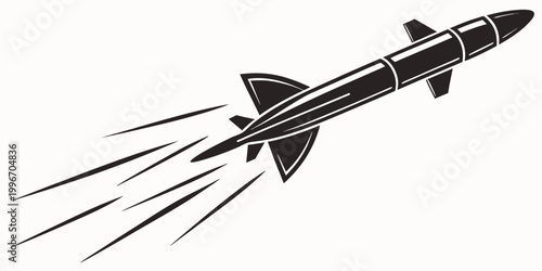 Schilderij op canvas Stylized graphic of a rocket launching into the sky with black and white defense