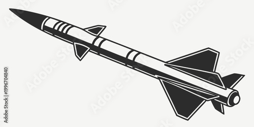 Photos Detailed illustration of a tactical military missile with black and white surfac
