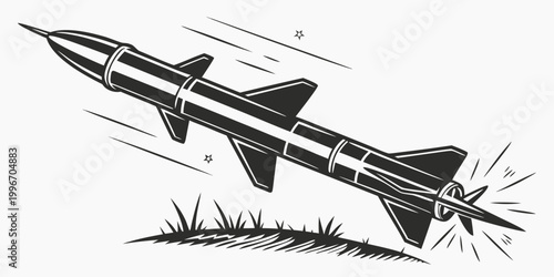 Obraz na plátne Illustration of a missile launching from a field at high speed with exhaust flam