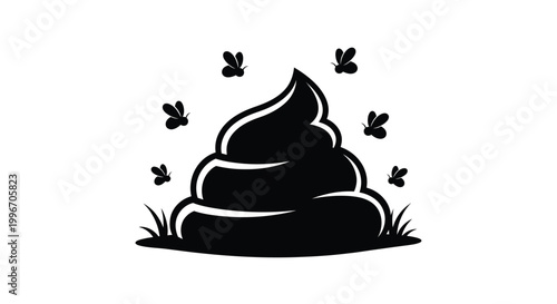 pile of poop with flies silhouette on transparent background