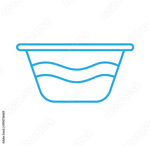 Simple blue line drawing of a bowl with wavy lines inside  kitchenware icon