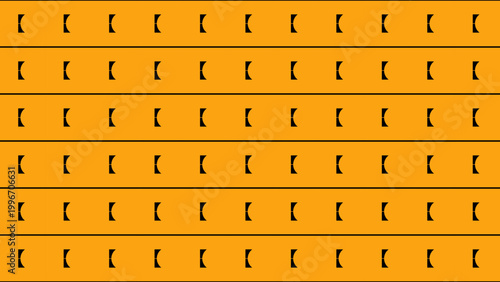 Modern abstract background featuring orange horizontal stripes filled with a repetitive sequence of small black crescent symbols creating a clean geometric texture.