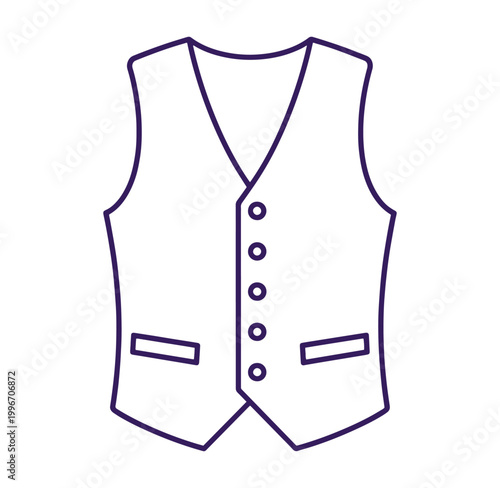 Simple line drawing of a sleeveless buttoned waistcoat with pockets