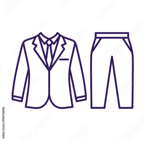 simple line drawing of a suit jacket and pants on white background
