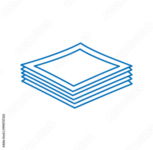 Stack of paper sheets with blue outline isolated on white background