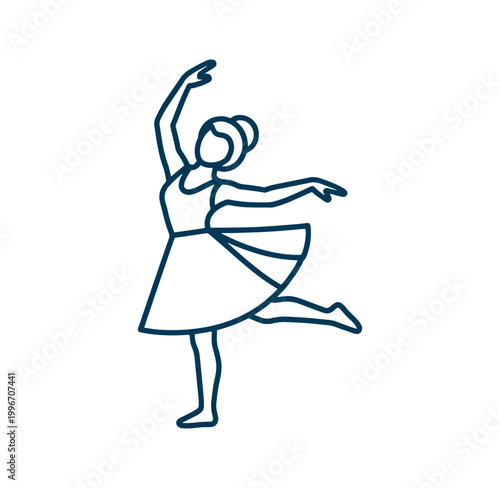 Woman in a dancing pose with one leg raised and arms outstretched in a graceful movement