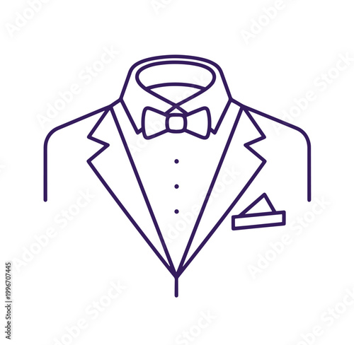 Tuxedo shirt and bow tie formal wear for men in simple line drawing style  elegant fashion icon