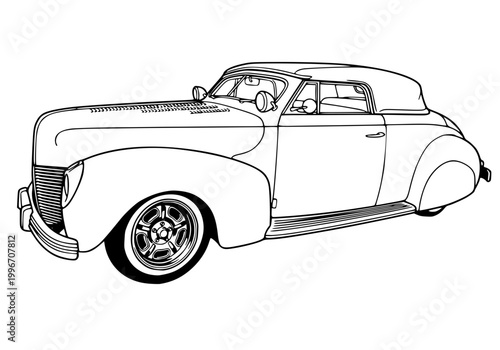 vintage convertible roadster vector illustration, retro automotive sketch