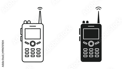 Vector illustration of two walkie talkies in black and white isolated on white background
