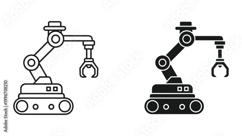 Two robotic arms with claws on tank treads, isolated on white background
