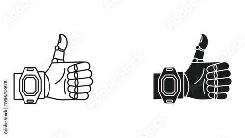 Robot hand giving thumbs up in two different styles on white background
