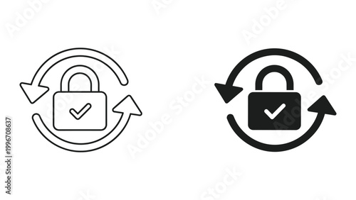 Two padlock icons with circular arrows indicating security and rotation isolated on white background