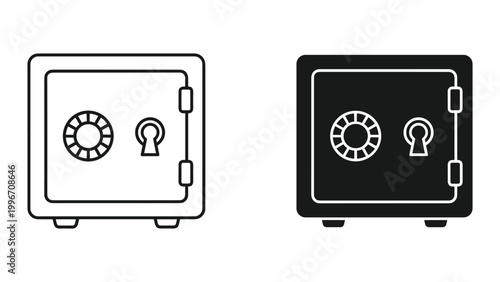 Two safe icons in black and white on a white background for secure storage and banking concepts
