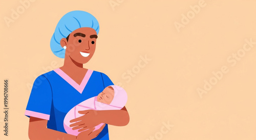  International Day of the Midwife  healthcare professional tenderly holding a newborn baby, embodying compassionate care, safety, and the joyous beginning of new life