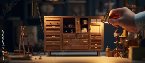 A meticulous display of miniature craftsmanship illuminated by a watchful hand.