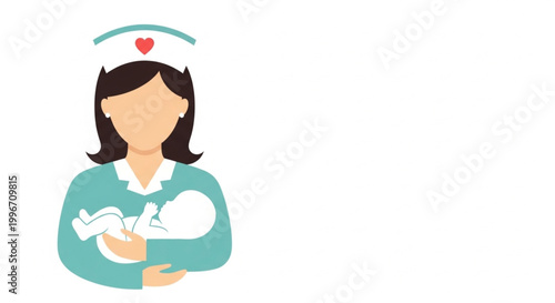 Dedicated female nurse tenderly holding a newborn baby, embodying compassionate care, maternal support, and professional healthcare assistance in a medical setting