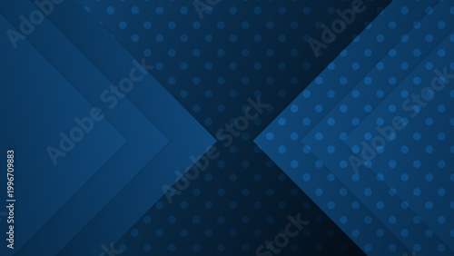 Elegant dark blue abstract background featuring overlapping geometric triangles and a classic polka dot pattern overlay