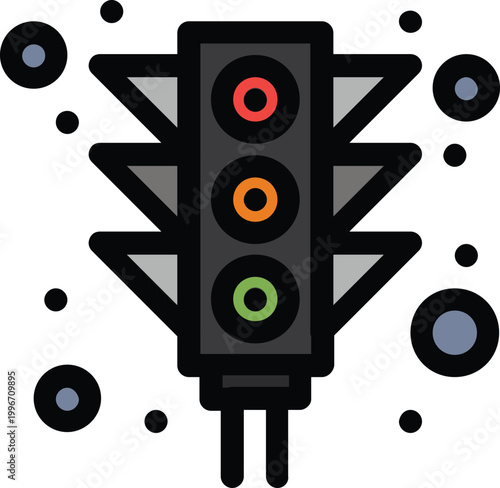 vector illustration of a TRAFFIC SIGNAL ICON, Traffic light icon. Symbol of road traffic, signal or driving rules. Attribute of intersection, transport or traffic regulation. Light road signal. Raster