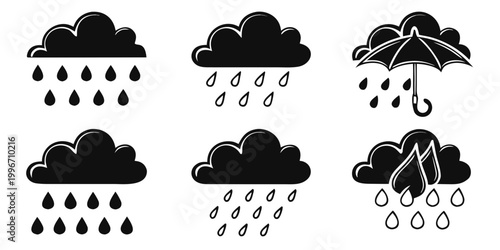 Εκτύπωση καμβά Rainy weather icons with umbrella and flames heavy rain light rain weather forec