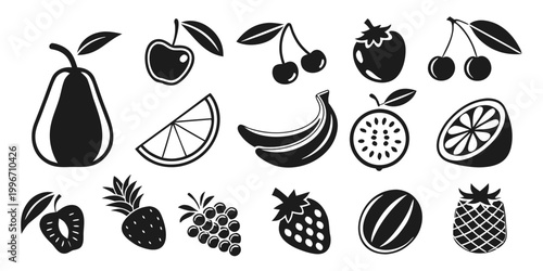 Slika na platnu Assorted fresh fruit and healthy food vector icon set with strawberry pineapple