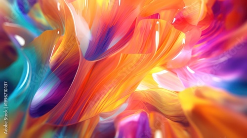 A mesmerizing explosion of fluid color and light in a dynamic 3D landscape.