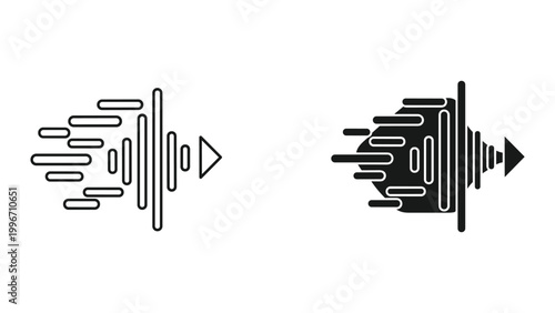 Black and white sound wave icons with arrows for audio and music applications