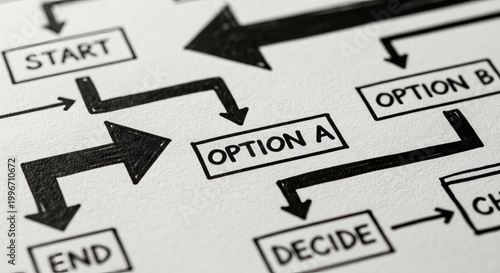 Flowchart Showing Decision-Making Process with Arrows and Boxes