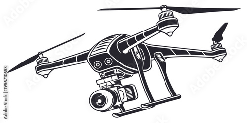 Photos Detailed black and white vector graphic of a professional photography quadcopter