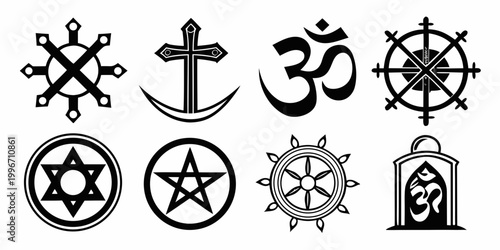 Foto Religious and spiritual symbol icons in flat black style with religion spiritual