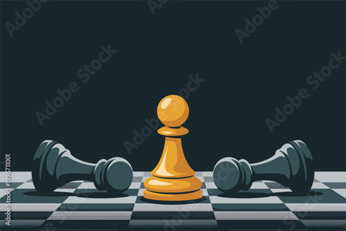 Golden Pawn over Fallen Pieces Illustration Vector Victory Concept
