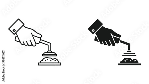 Obraz na plátne Vector illustration of hand holding iron with steam on white background