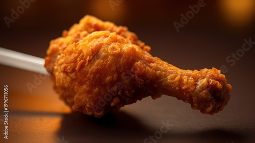 Savor the golden crunch of a perfectly seasoned and expertly deep-fried chicken drumstick.