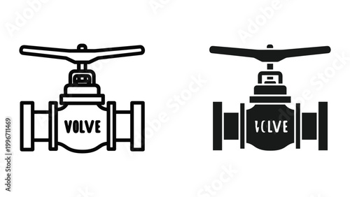 Vector illustration of valve icons in black and white on white background