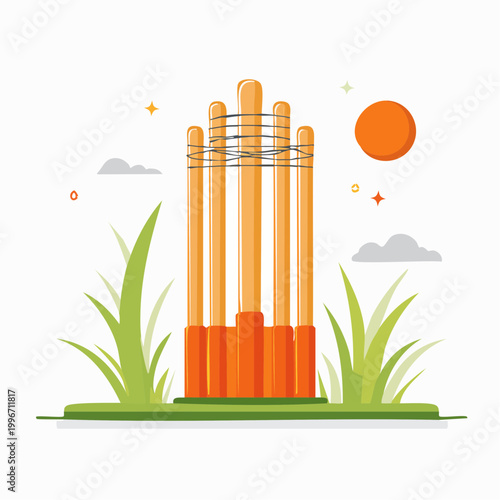 Stylized Illustration of a Cricket Wicket with Stumps and Bails