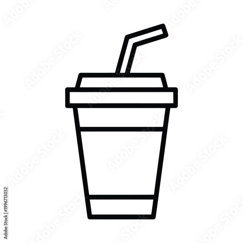Black line icon of a disposable cup with a straw isolated on white background