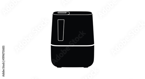 A stark black silhouette of a modern air fryer appliance minimalist style silhouette