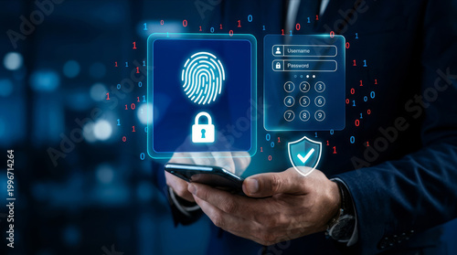 Cybersecurity Authentication Concept with Fingerprint Scan and Smartphone Interface