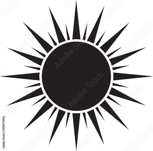 Black sun icon, solar symbol, vector graphic, eclipse sign