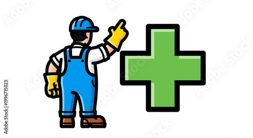 Male worker in blue overalls, hard hat, and gloves, seen from behind, holding a tool, symbolizing construction, repair, and service professions on a white background.