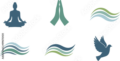 Symbols depicting meditation and peace represent spiritual wellness and inner harmony in modern life.